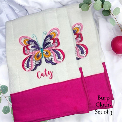 Personalized Organic Burp Cloths Set of 3 -  Soft & Absorbent 21"x10" Baby Boy