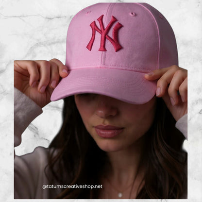 NY Embroidered  Pink Hat – Classic New York Baseball Cap